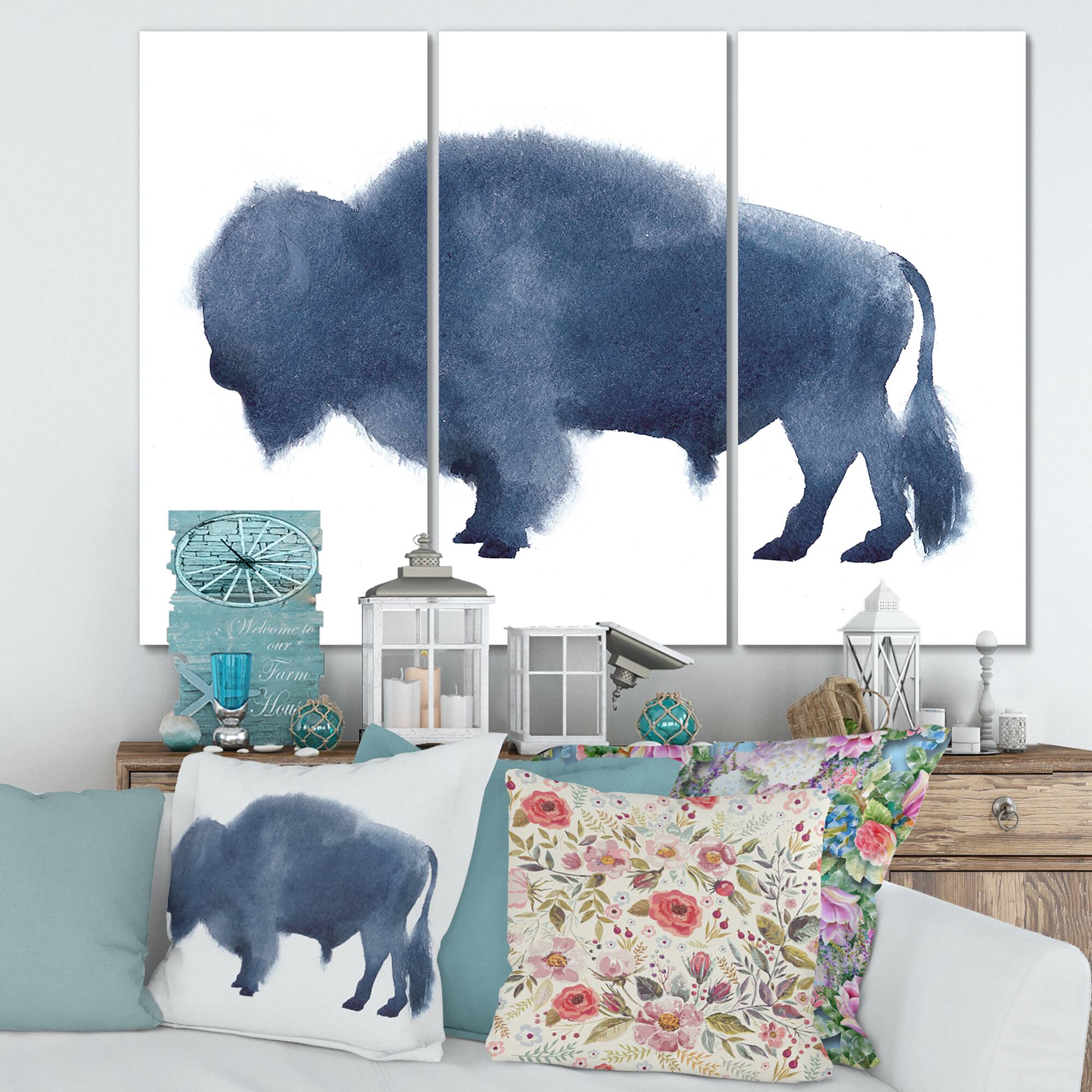 Designart - Navy Blue Bison Silhouette